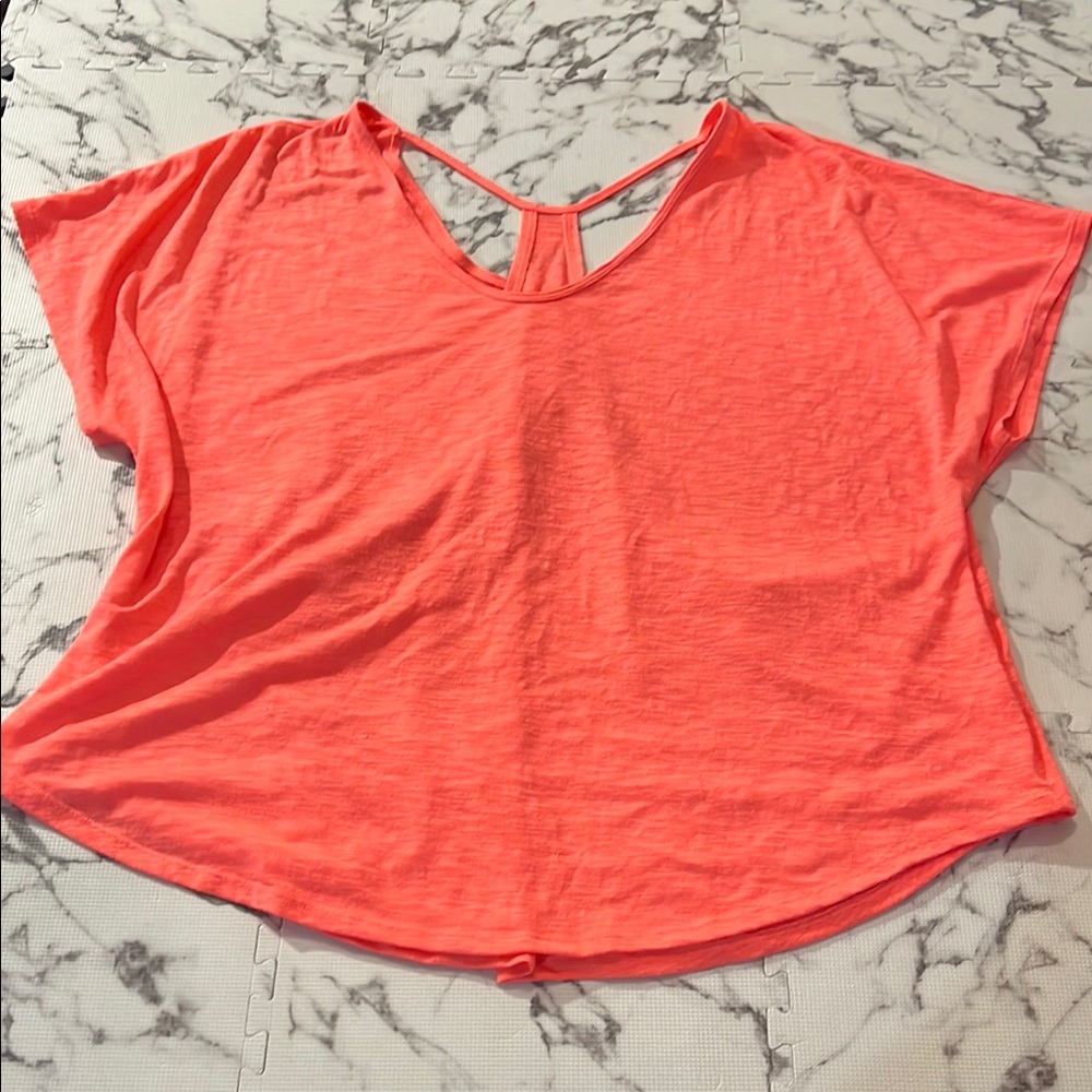 Xersion neon coral Dolman Sleeve layered workout tee